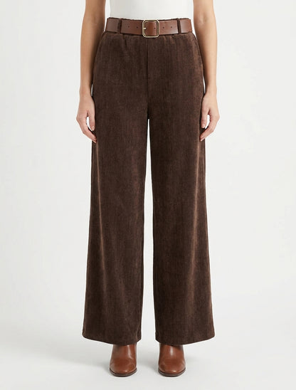 Pantaloni effetto velluto con vita elasticizzata - Marrone