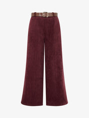 Pantalon effet velours à taille élastiquée - Lie de vin - 1