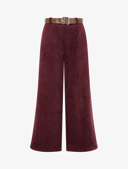 Pantalon effet velours à taille élastiquée - Lie de vin - 1