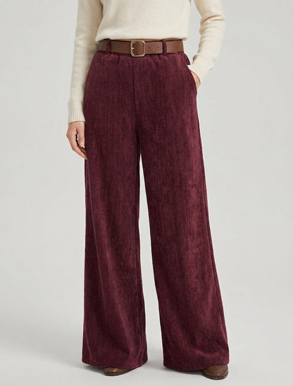Pantaloni effetto velluto con vita elasticizzata - Feccia di vino