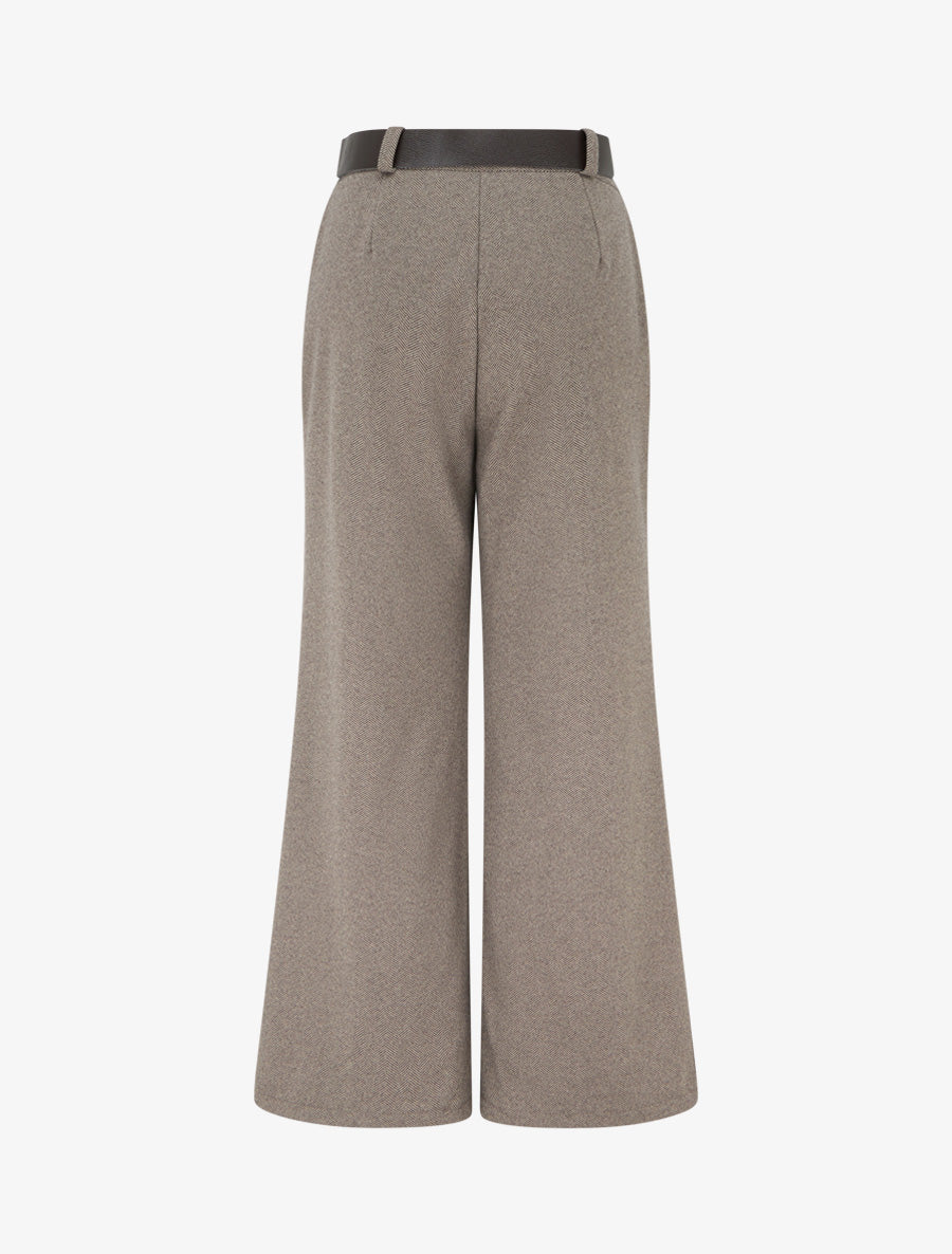 Pantalon ample en feutrine à taille haute - Taupe - 2