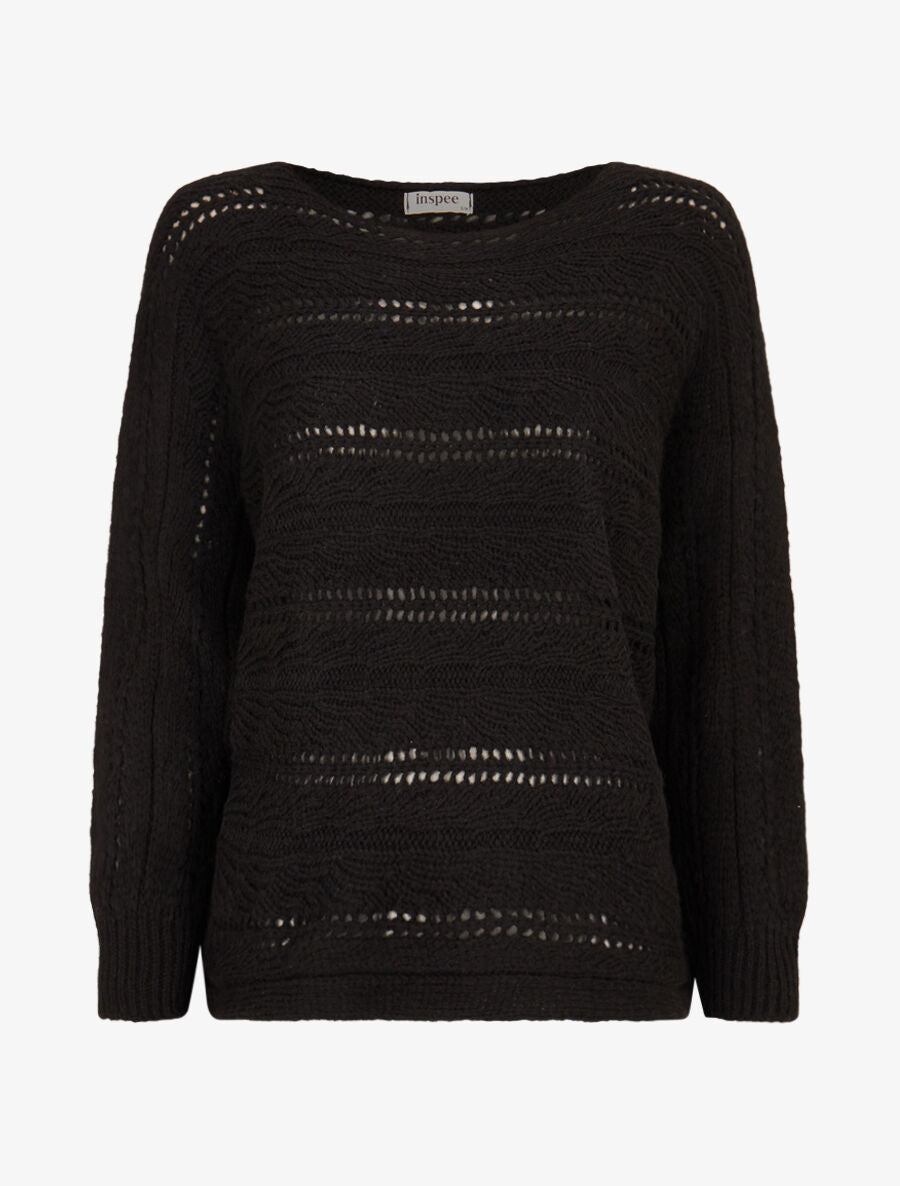 Pull dolman ajouré - Noir - 1