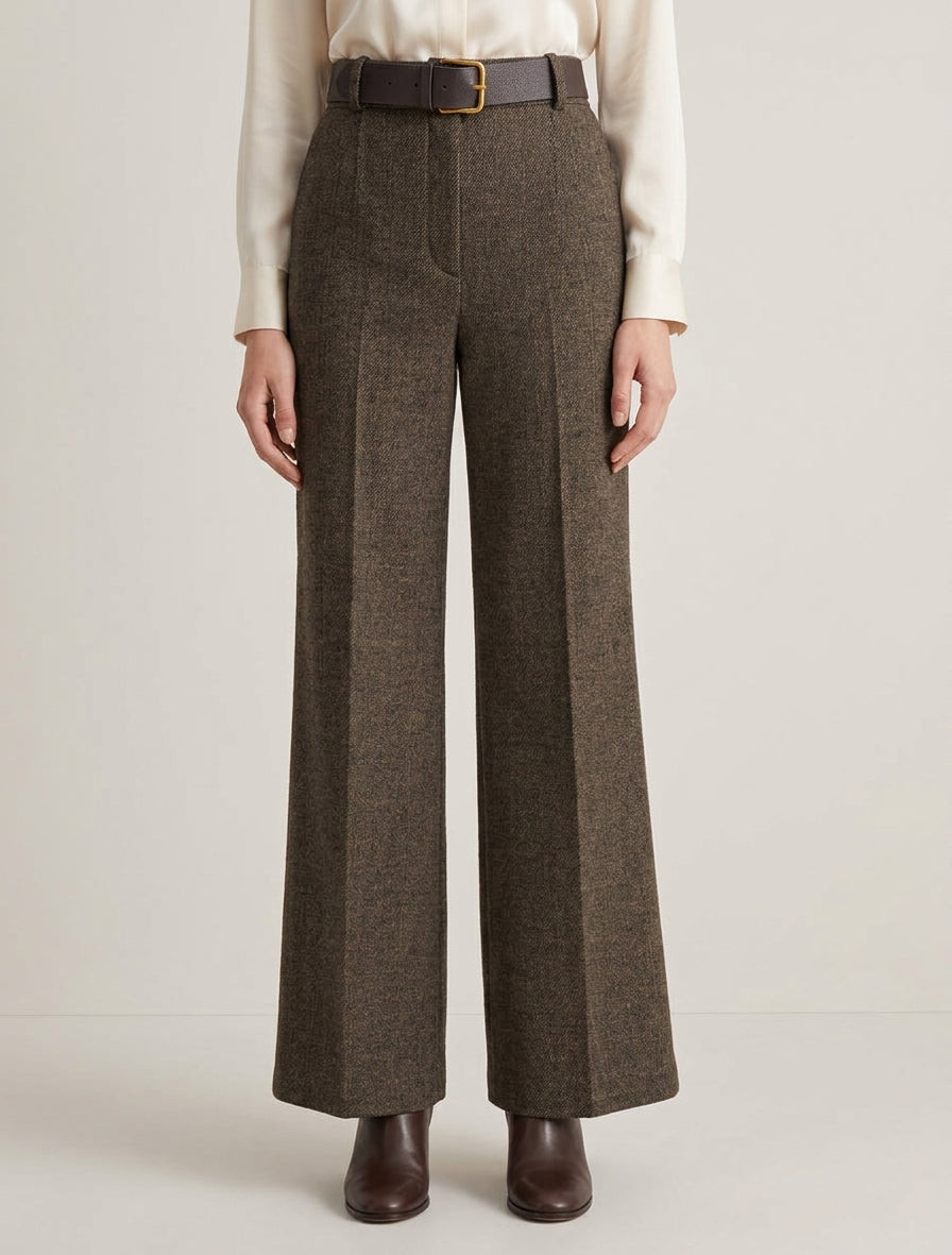 Pantaloni a vita alta in tessuto stile tela di lana. - Talpa