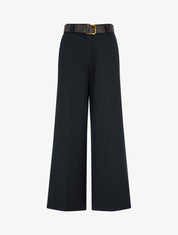 Pantalon ample uni à taille haute élastiquée - Noir - 1