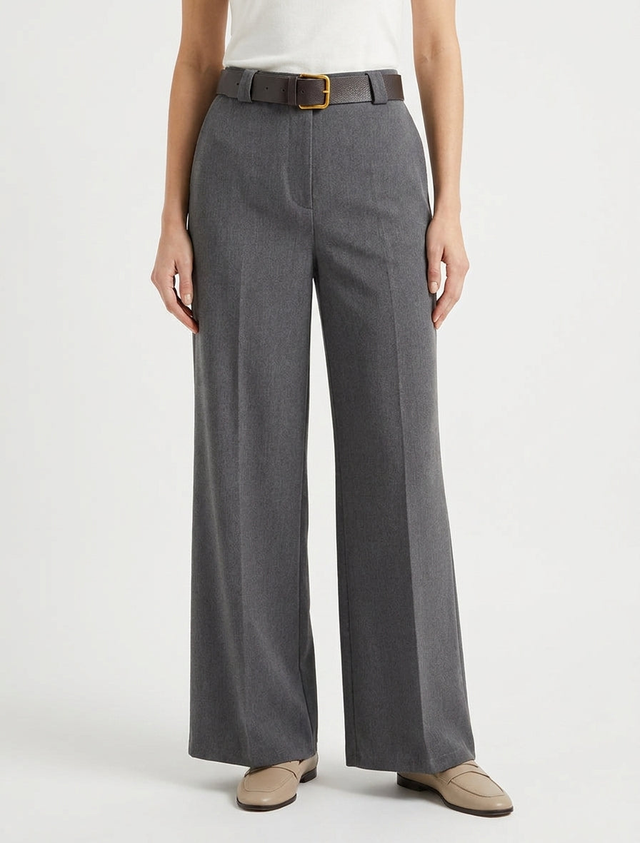 Pantaloni ampi a tinta unita con vita alta elasticizzata. - Grigio scuro