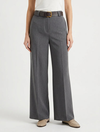 Pantaloni ampi a tinta unita con vita alta elasticizzata. - Grigio scuro