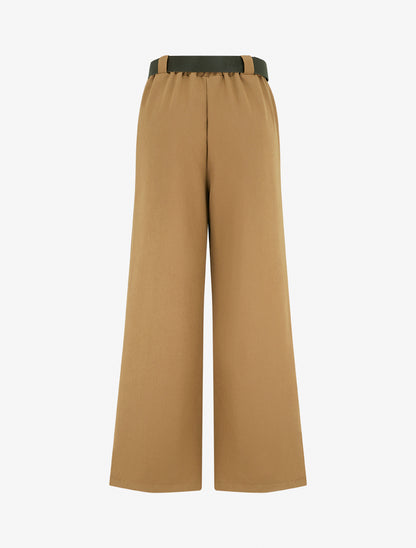 Pantalon ample uni à taille haute élastiquée - Camel - 2
