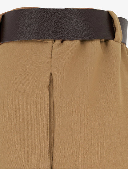 Pantalon ample uni à taille haute élastiquée - Camel - 3