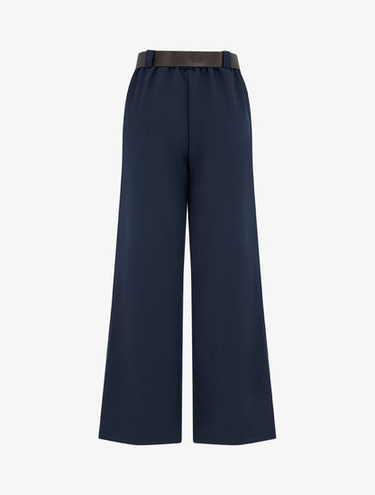 Pantalon ample uni à taille haute élastiquée - Marine - 2