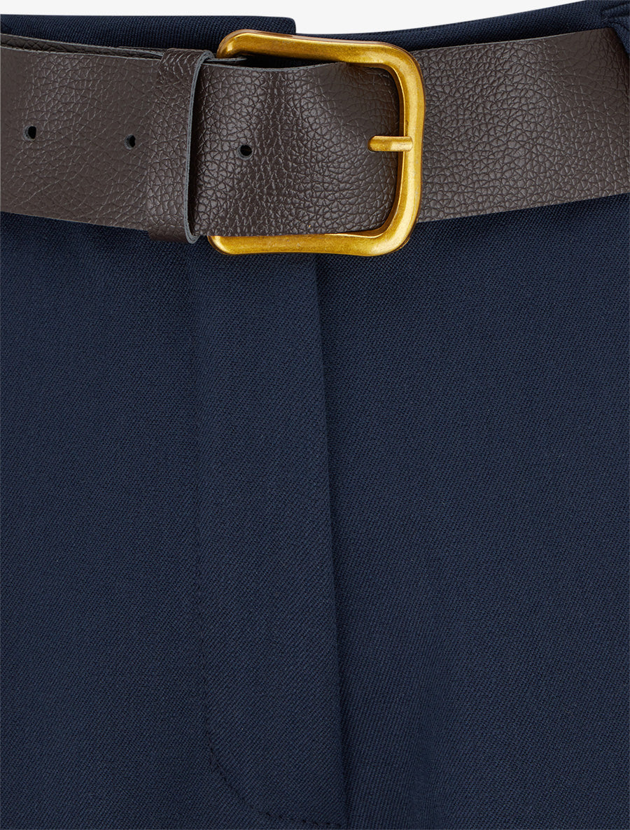 Pantalon ample uni à taille haute élastiquée - Marine - 3