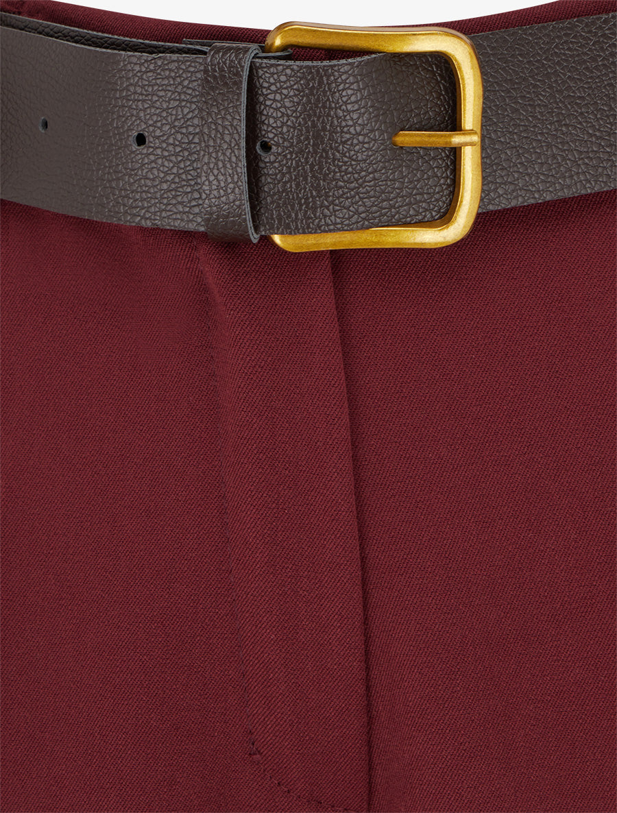 Pantalon ample uni à taille haute élastiquée - Bordeaux - 3