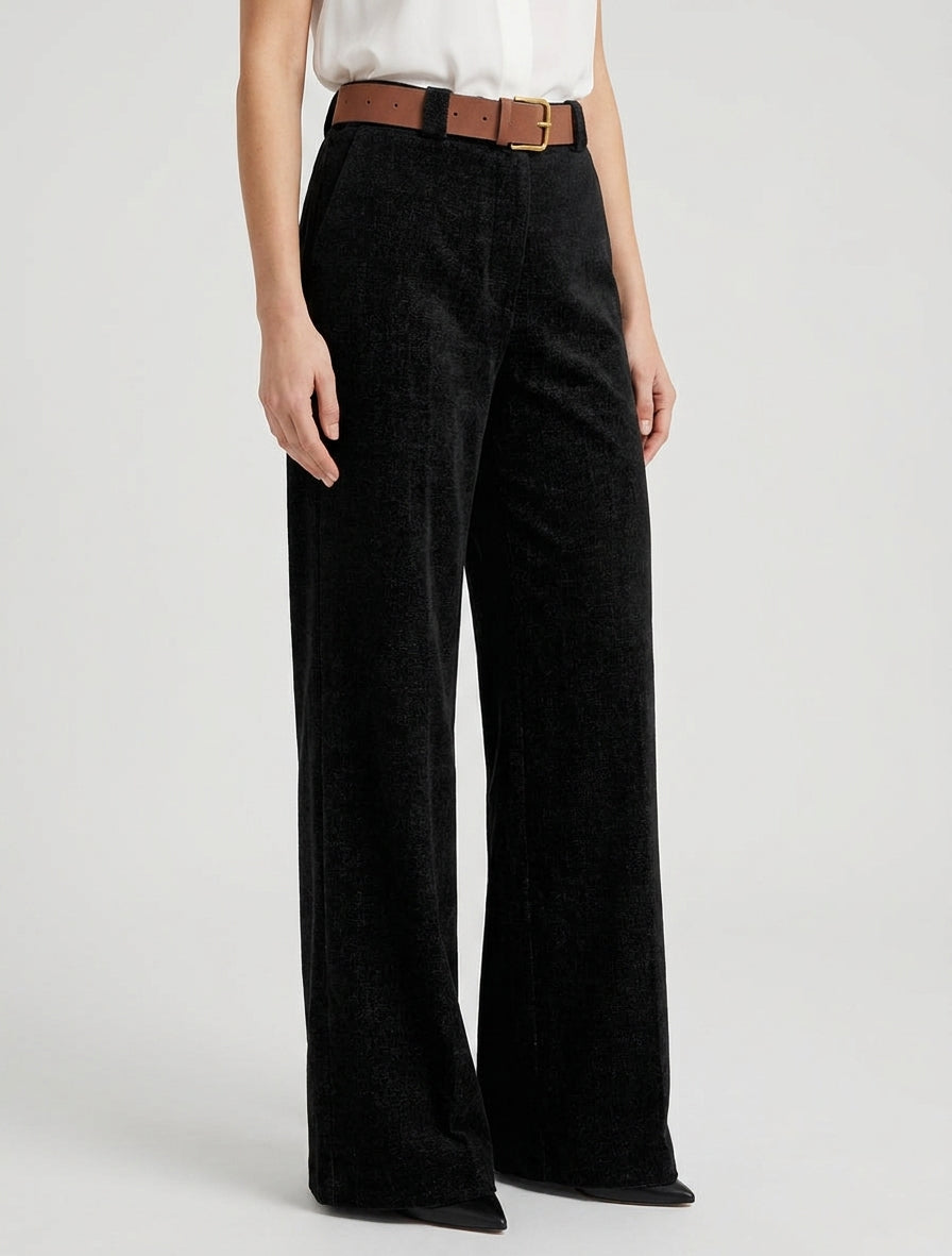Pantaloni elasticizzati effetto velluto - Nero