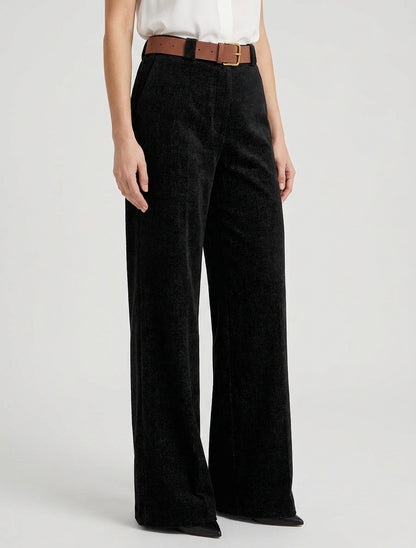 Pantaloni elasticizzati effetto velluto - Nero