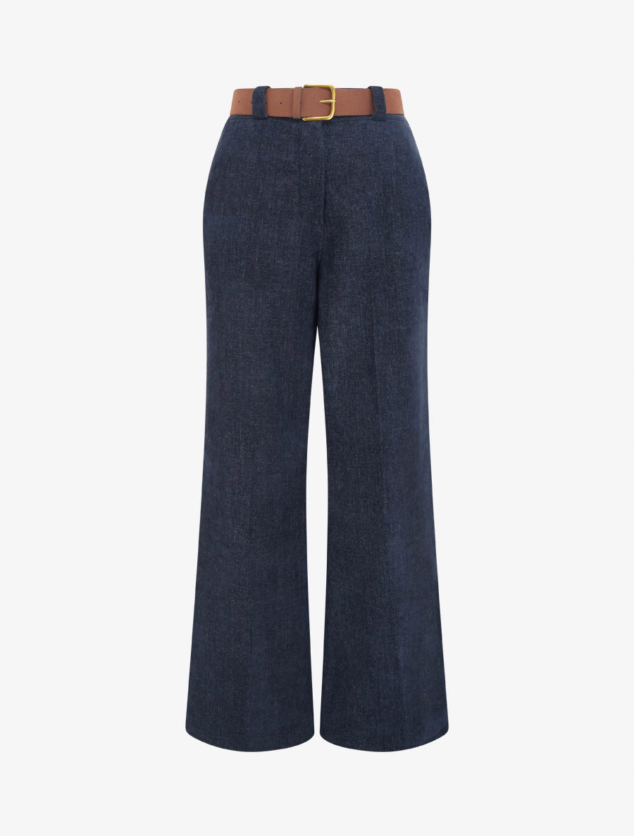 Pantalon élastiqué effet velours - Marine - 1