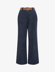 Pantalon élastiqué effet velours - Marine - 1