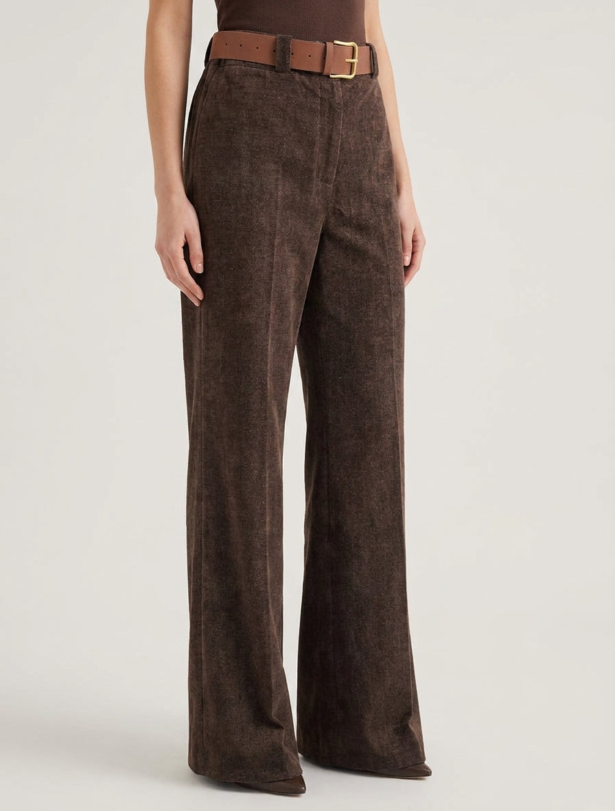 Pantaloni elasticizzati effetto velluto - Marrone