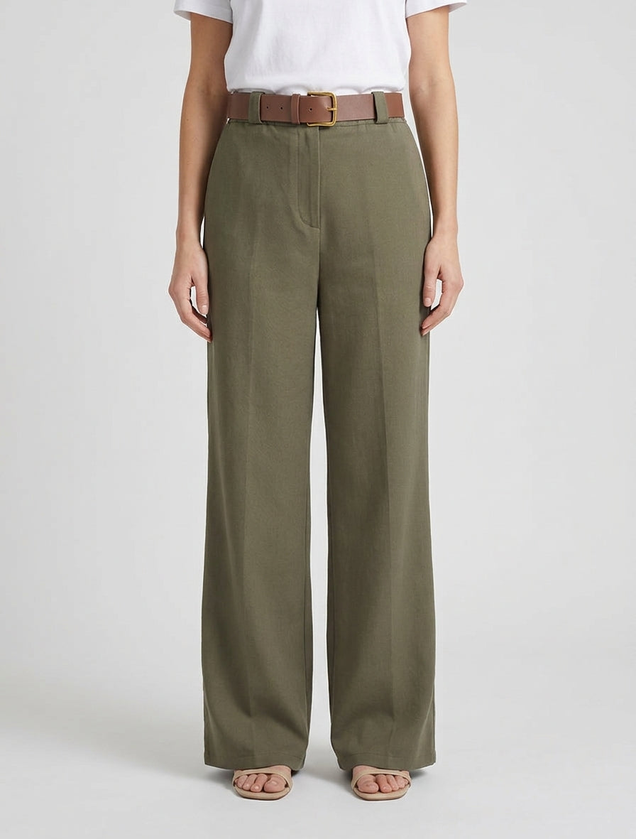 Pantaloni elasticizzati a gamba ampia - Cachi