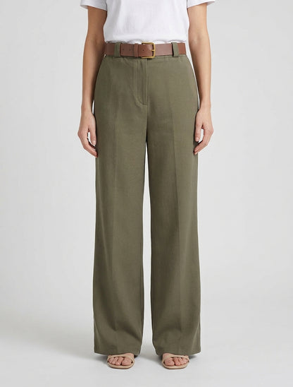Pantaloni elasticizzati a gamba ampia - Cachi