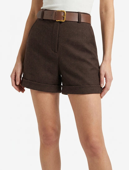 Pantaloncini in feltro con cintura - Marrone