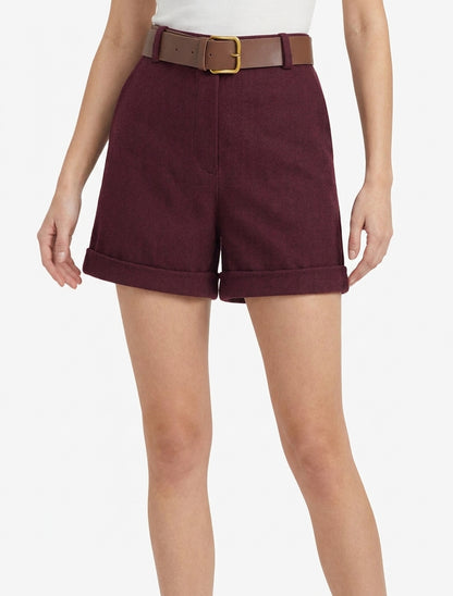 Pantaloncini in feltro con cintura - Feccia di vino