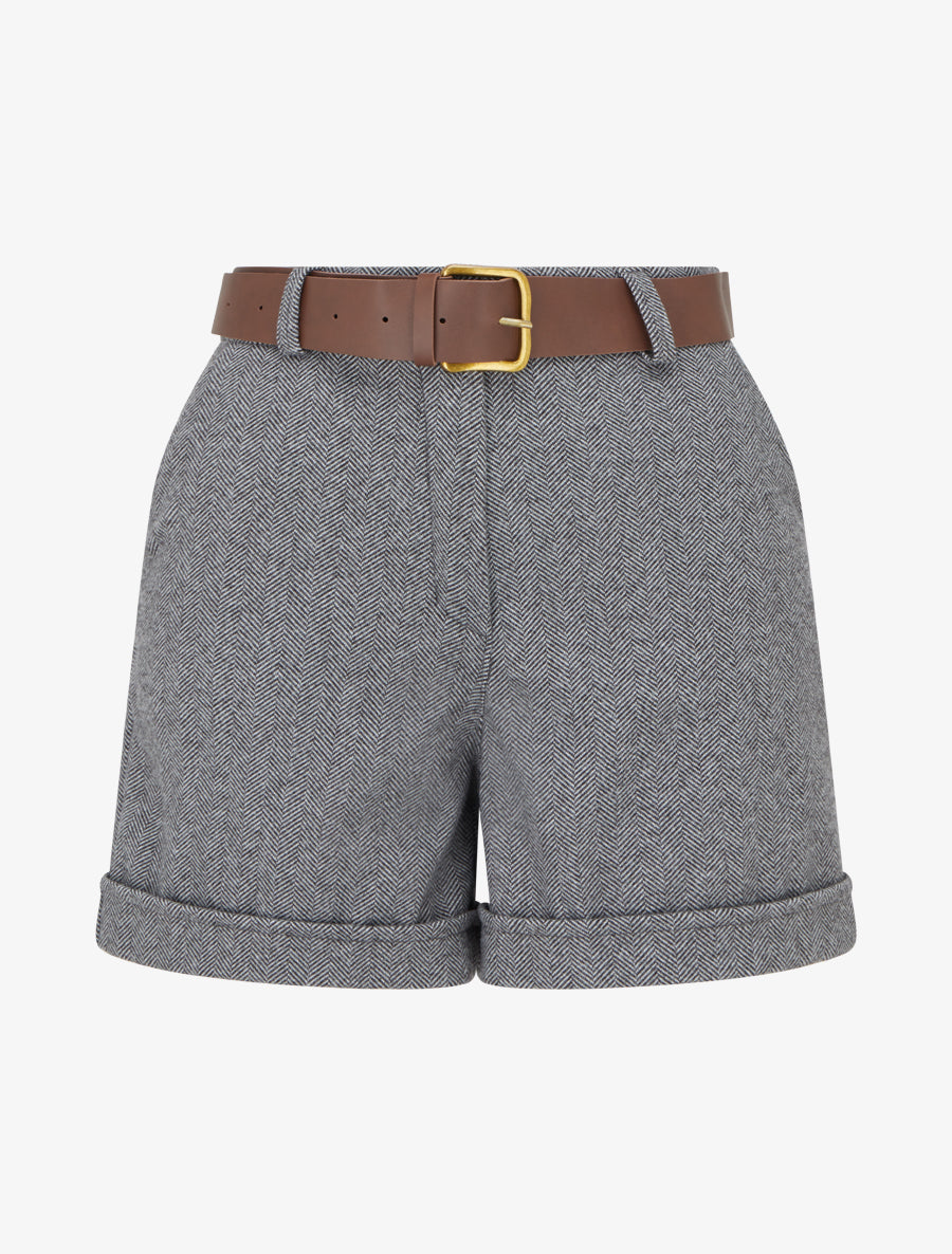 Short en feutrine à ceinture - Gris - 1