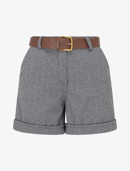 Short en feutrine à ceinture - Gris - 1