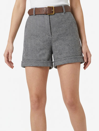 Pantaloncini in feltro con cintura - Grigio