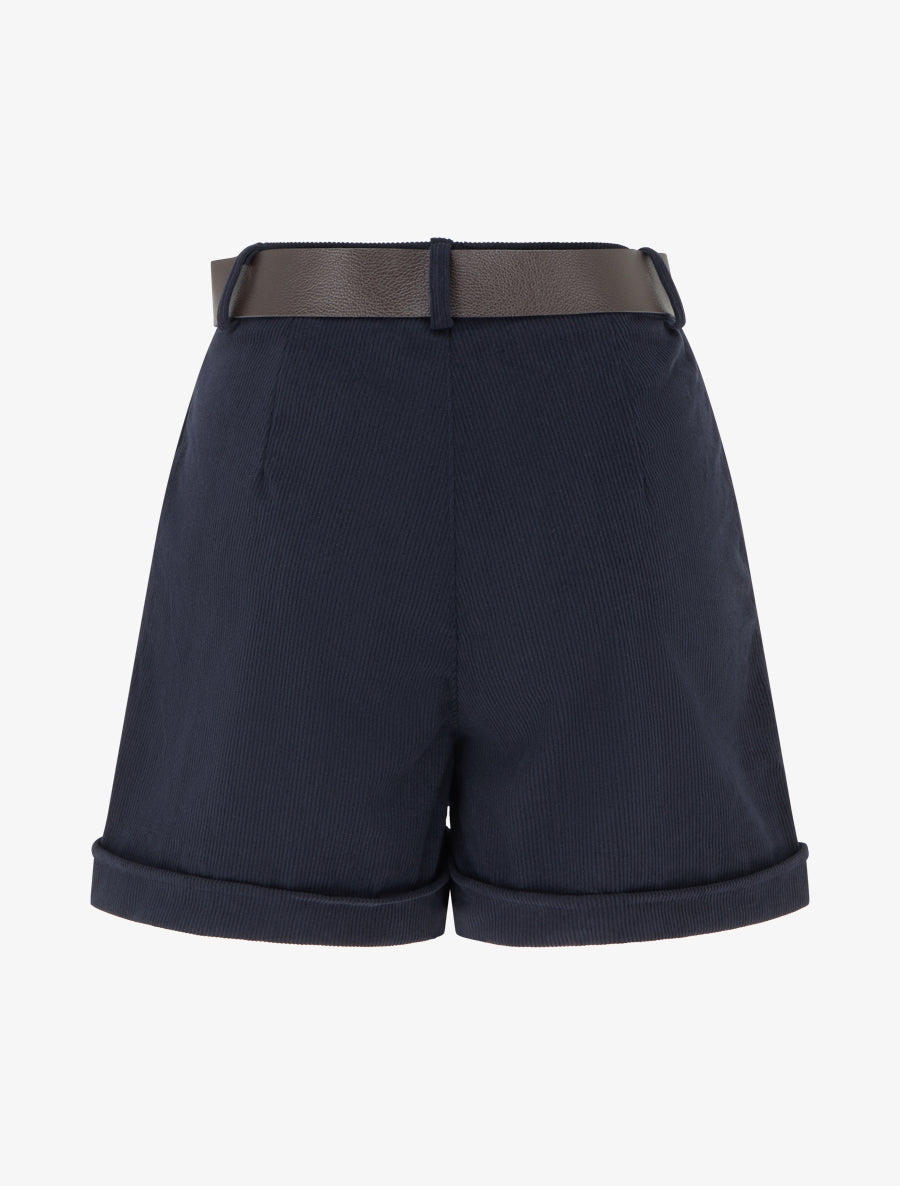 Short droit en velours côtelé taille haute - Marine - 2