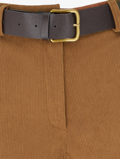Short droit en velours côtelé taille haute - Camel - 3