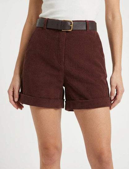 Short a vita alta in velluto a coste - Bordeaux scuro