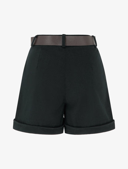 Short droit en velours côtelé taille haute - Noir - 2