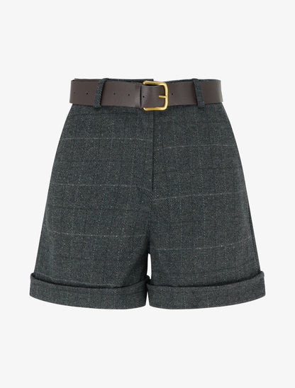 Short droit à carreaux taille haute - Gris foncé - 1