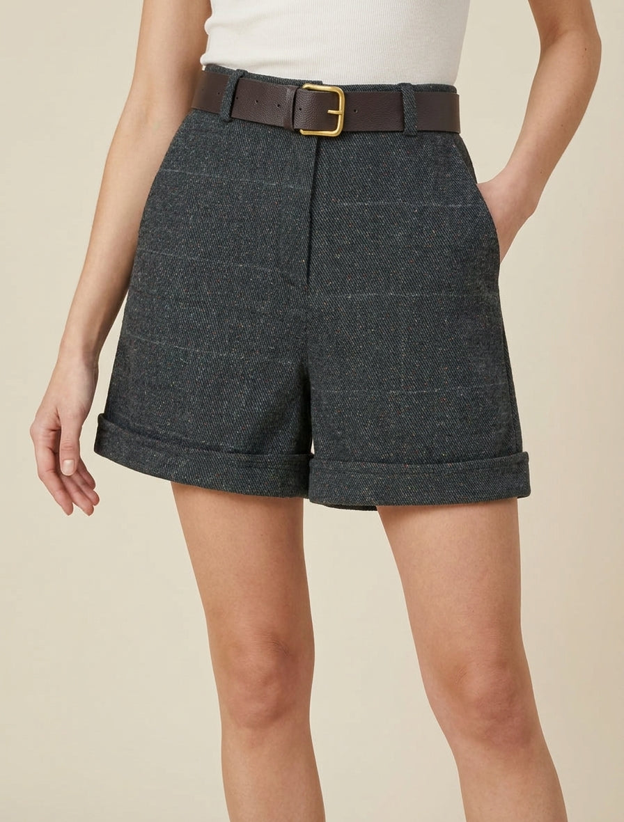 Short a quadri a vita alta - Grigio scuro