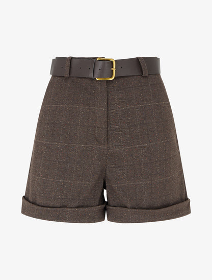 Short droit à carreaux taille haute - Marron - 1