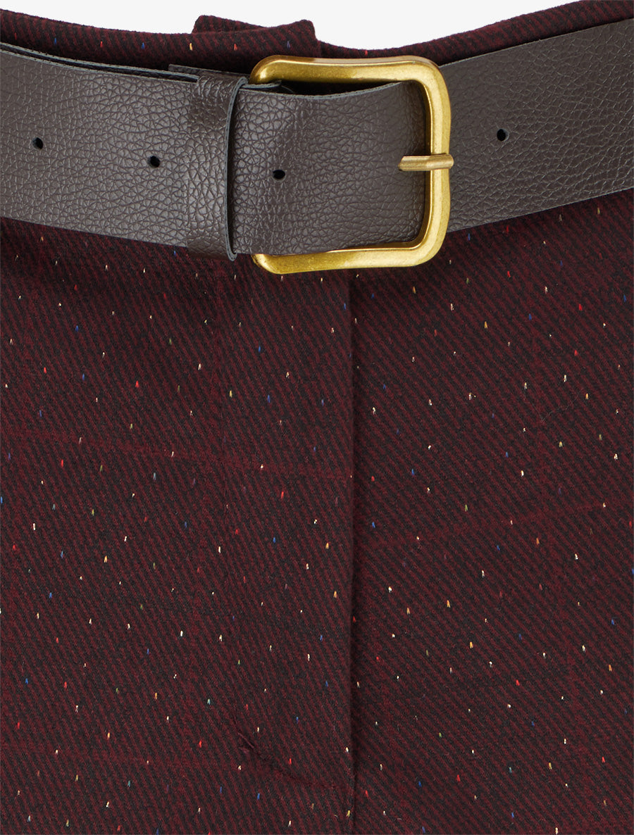 Short droit à carreaux taille haute - Lie de vin - 3