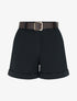 Short à revers ceinturé - Noir - 1