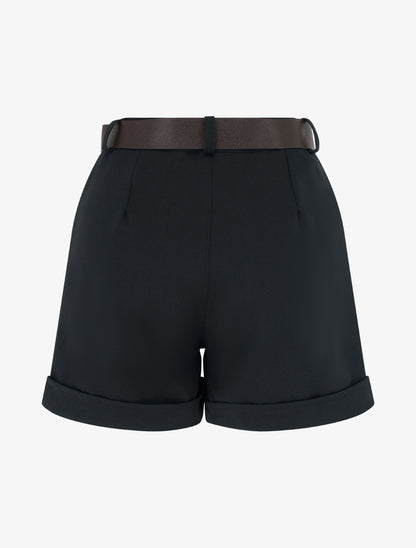 Short à revers ceinturé - Noir - 2