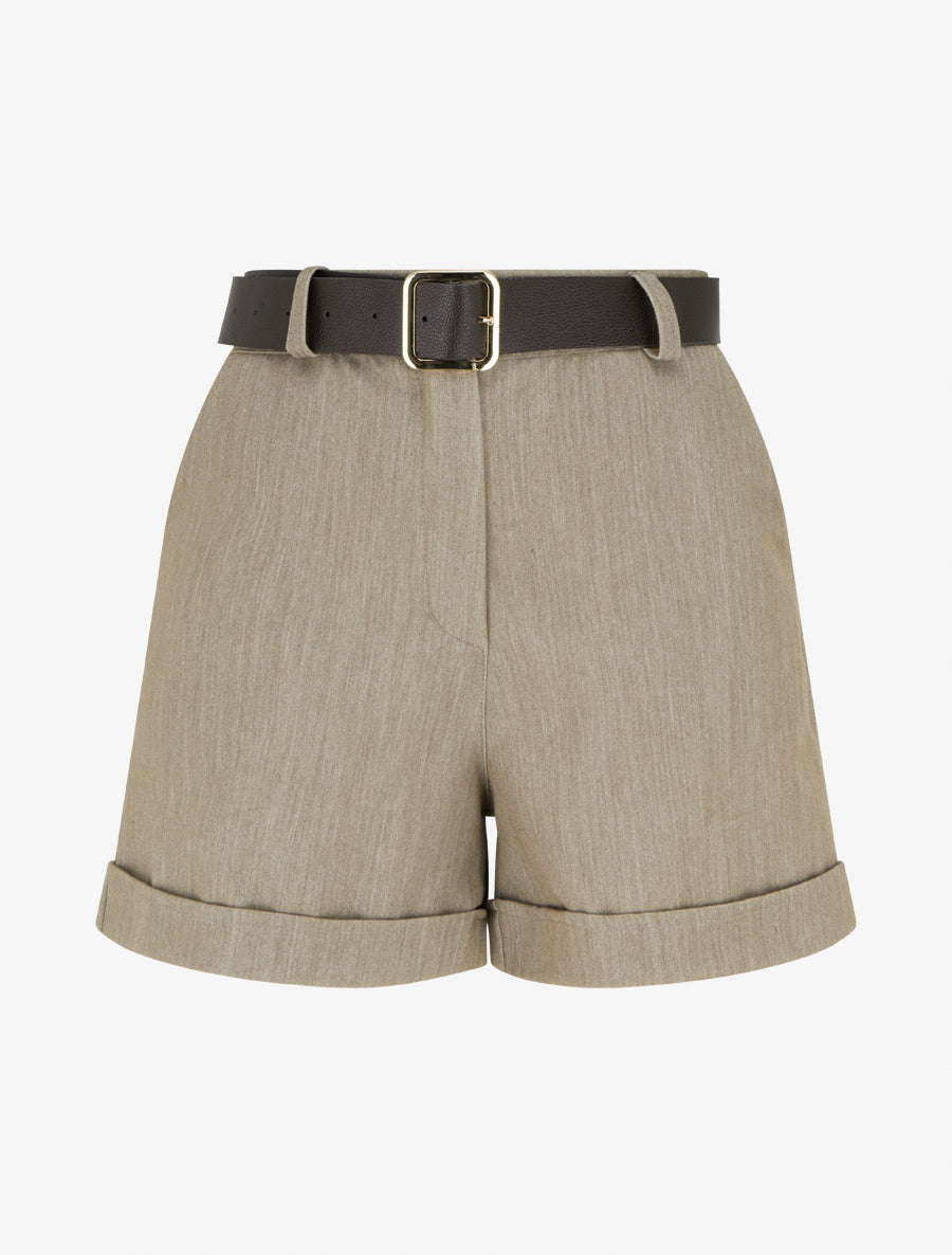 Short à revers ceinturé - Taupe - 1
