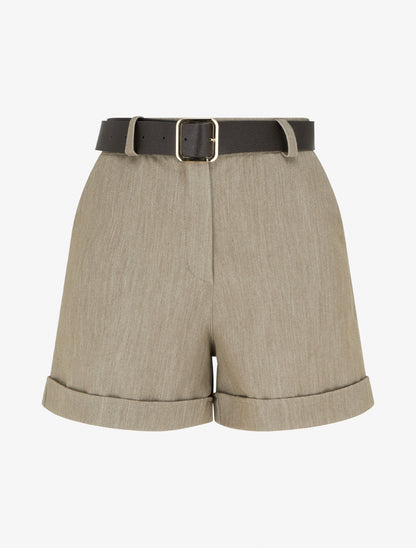 Short à revers ceinturé - Taupe - 1