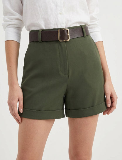 Pantaloncini con risvolto e cintura - Cachi