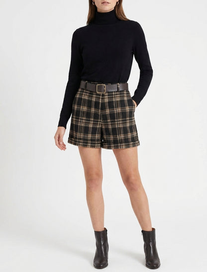 Pantaloncini a quadri con cintura - Nero