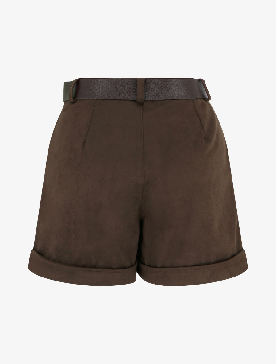 Short à revers en suédine - Marron - 2
