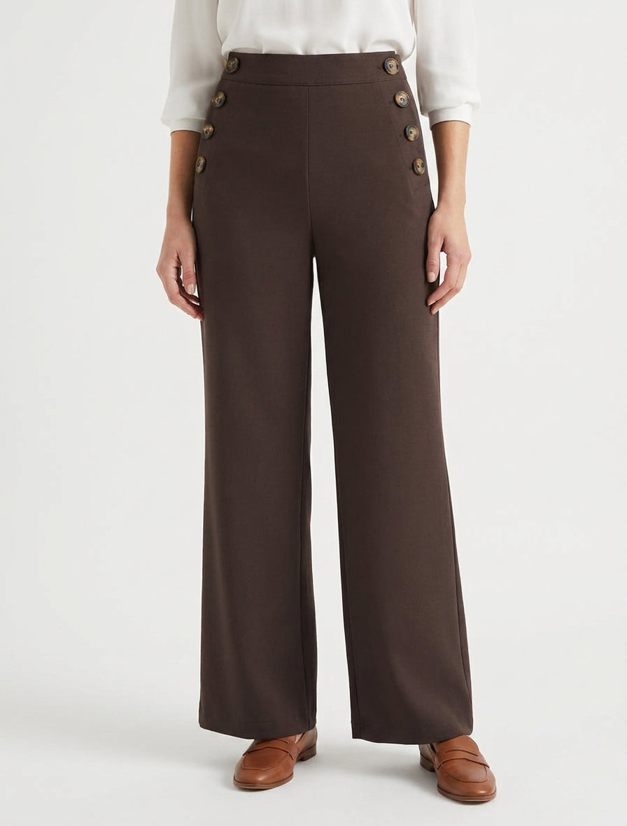 Pantalone tinta unita con chiusura laterale. - Marrone