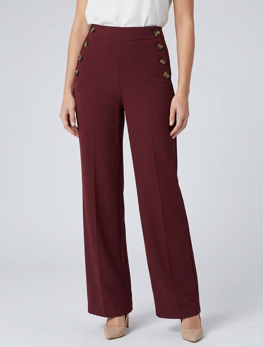 Pantalone tinta unita con chiusura laterale. - Bordeaux
