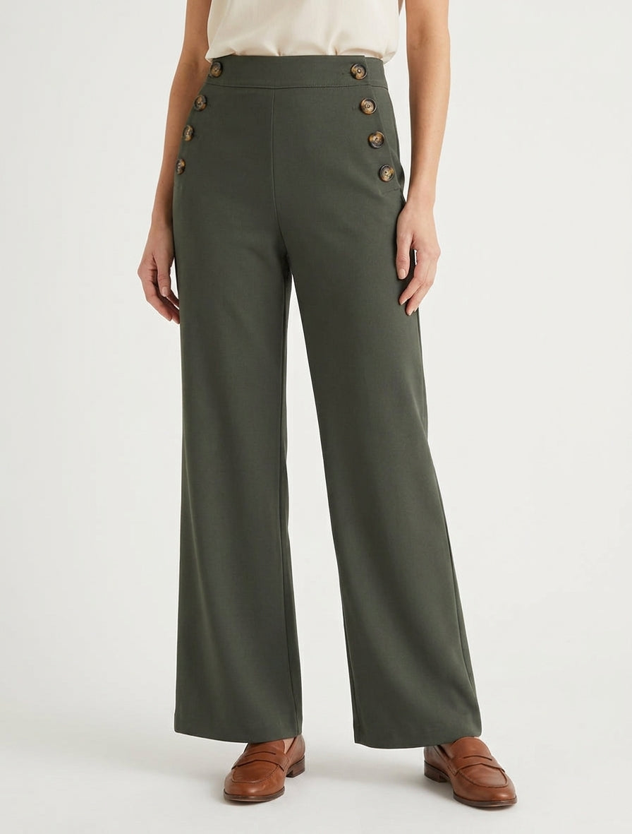 Pantalone tinta unita con chiusura laterale. - Cachi