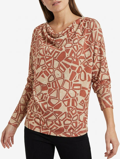 Top iridescente con collo a cascata con stampa grafica - Ruggine