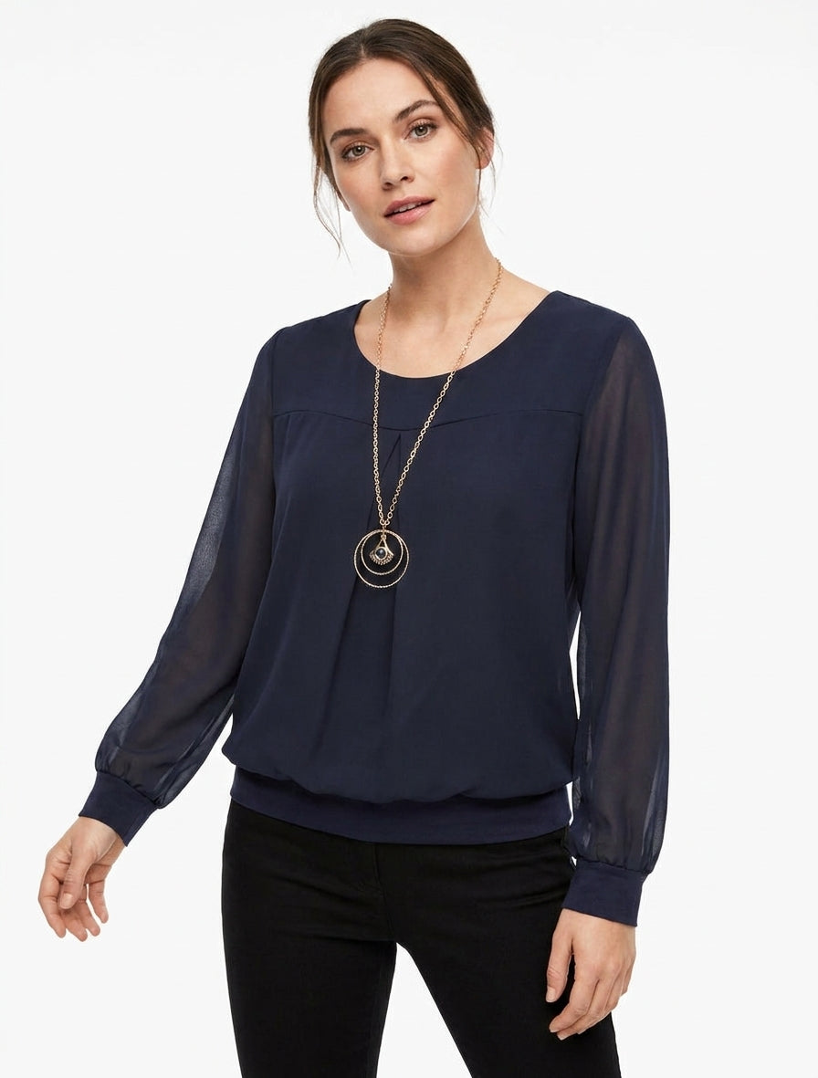 Maglia in voile a collo tondo e maniche lunghe - Marina