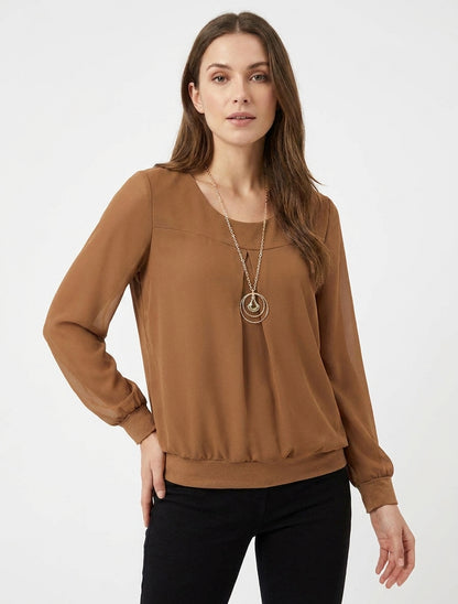 Maglia in voile a collo tondo e maniche lunghe - Chameau