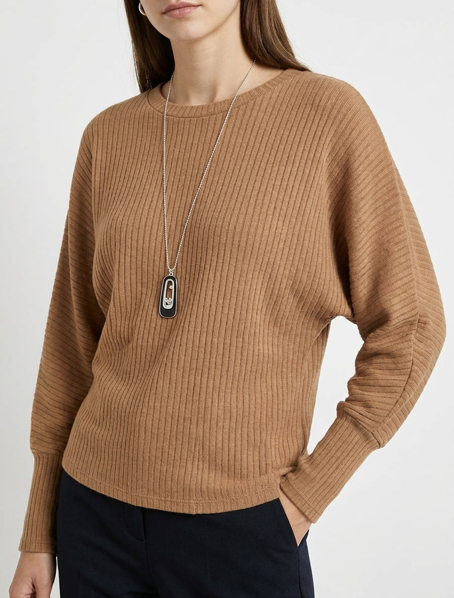Maglione a coste a maniche lunghe stile pipistrello - Chameau