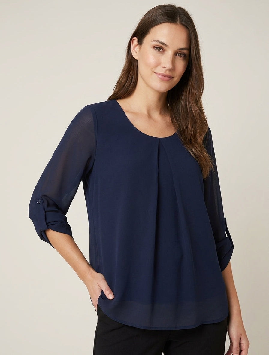 Top uni in voile con maniche arrotolabili - Marina